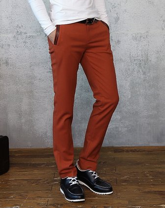 砖红色修身休闲裤