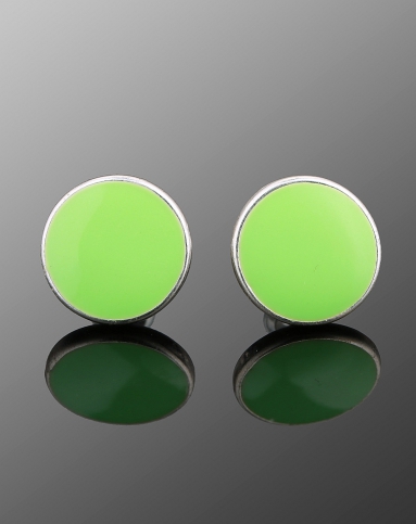 活力四射绿色圆形珐琅耳环