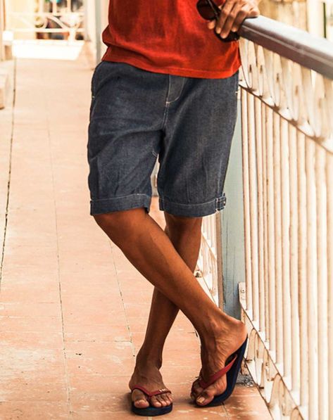 AKseries<em>男装</em>专场牛仔蓝精锐水兵收口<em>短裤</em>-唯