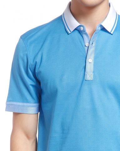 个性湖蓝色短袖polo衫
