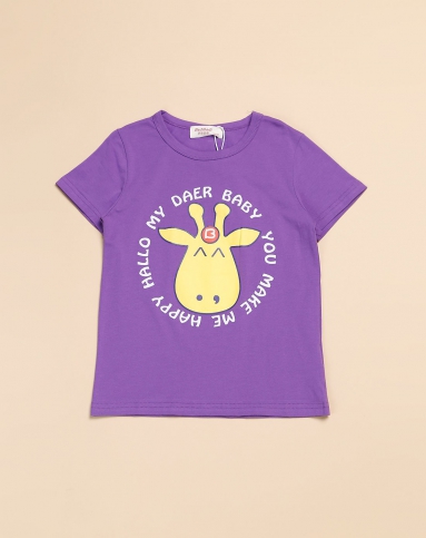 中性可爱卡通印图紫色短袖t恤