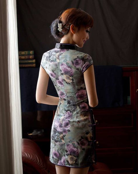 <em>逸红颜</em>E-Beauty<em>女装</em>专场蓝紫 提花棉旗袍-唯品