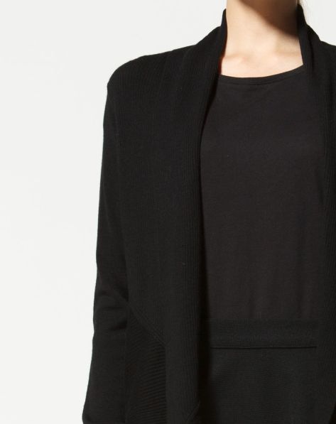 浅秋QIANQIU羊毛羊绒专场<em>黑色</em>休闲中<em>长款开衫</em>