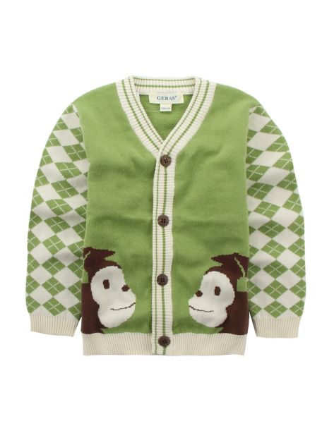 GERAS小童<em>服饰</em>专场男童<em>豆绿色</em>秋冬<em>开衫</em>毛衣