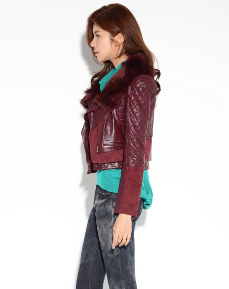 T.B2女装专场紫<em>红色西服</em>领<em>配马甲</em>皮衣-唯品会