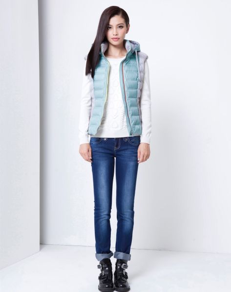 米尚<em>羽绒服</em>男女混合专场女款水绿运动款连帽羽