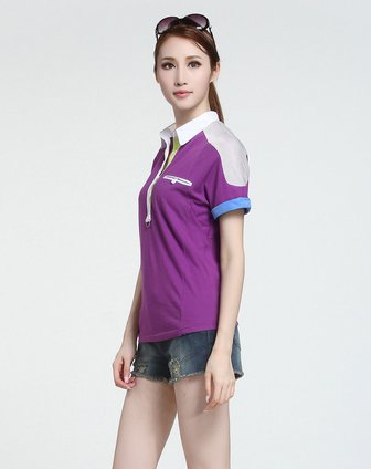 立领简约紫色短袖t恤