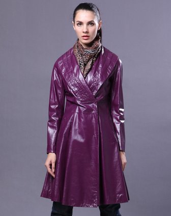 女款紫色真皮皮衣