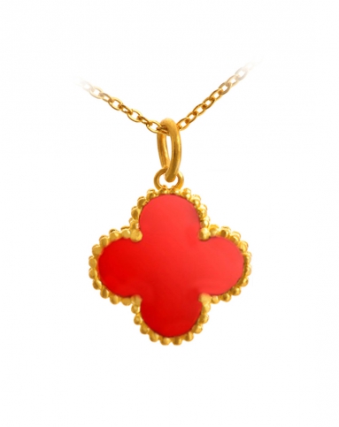 四叶草千足金红玛瑙吊坠梵宝系列 精品