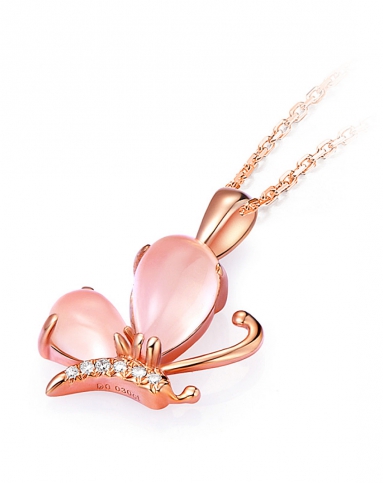 优雅蝴蝶10k金镶嵌芙蓉石吊坠