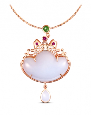 鲤锦双鱼 k金玉髓吊坠