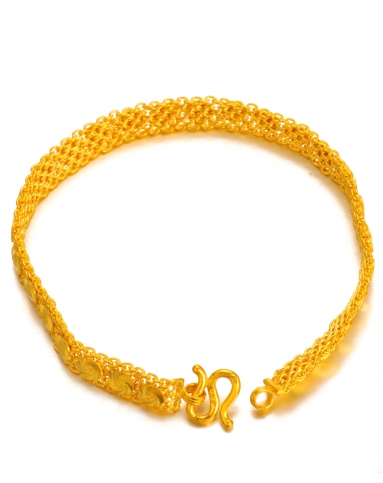 千足金黄金手链 宽版精品手链