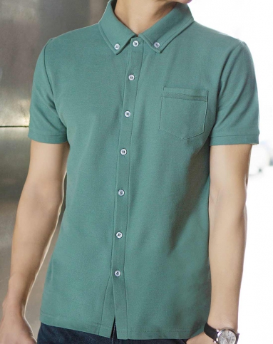 男款青灰色男装短袖衬衫