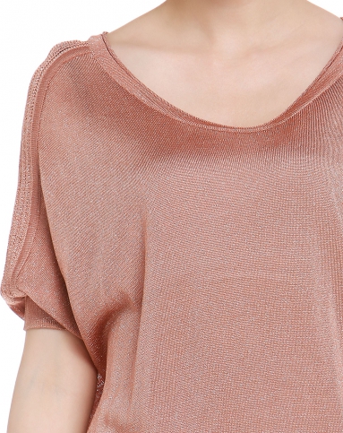 百搭织纹暗粉色短袖针织衫