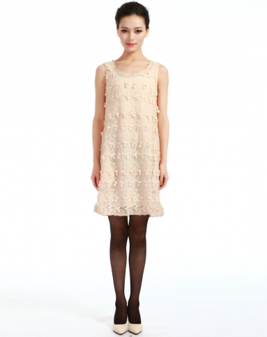 女装豆蔻色韩版时尚蕾丝背心裙