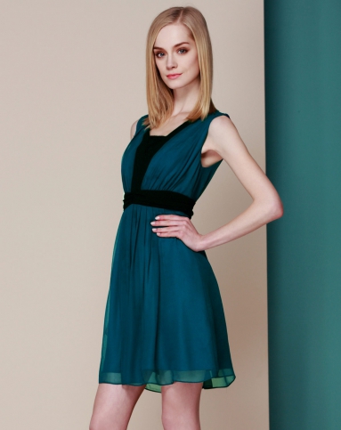 墨兰色无袖蕾丝通勤连衣裙