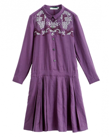 紫色刺绣淑女长袖连衣裙