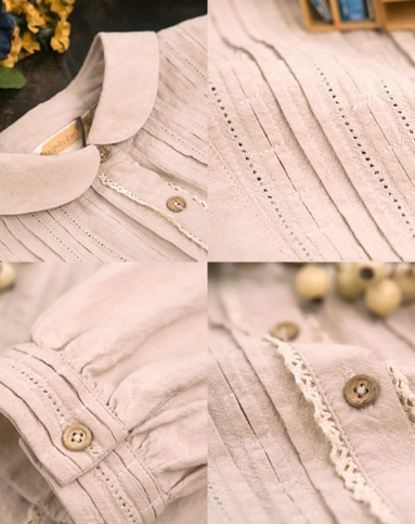 显瘦百搭镂空塔克褶衬衫