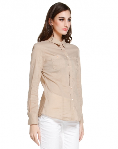 女款斯文大方卡其色长袖衬衫