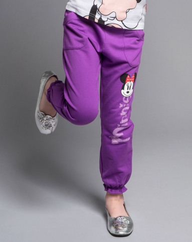 迪士尼disney 女童粉紫色纯棉运动长裤