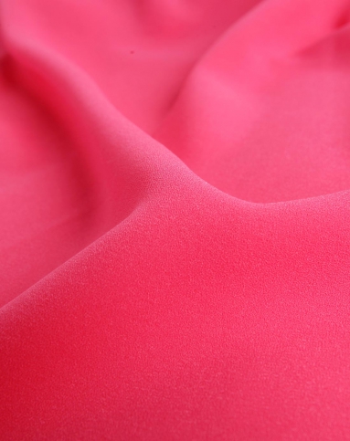 西瓜红不规则露肩连衣裙