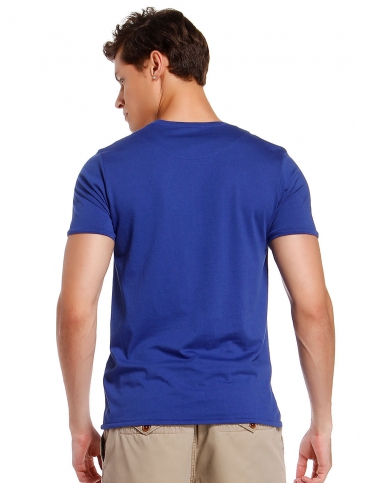 男款都市时尚印人像宝蓝色短袖t恤