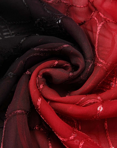 女士黑红拼色真丝布拉格长巾