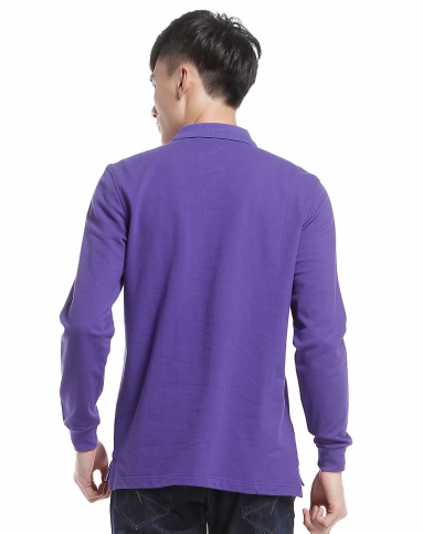 紫蓝色翻领休闲长袖polo衫