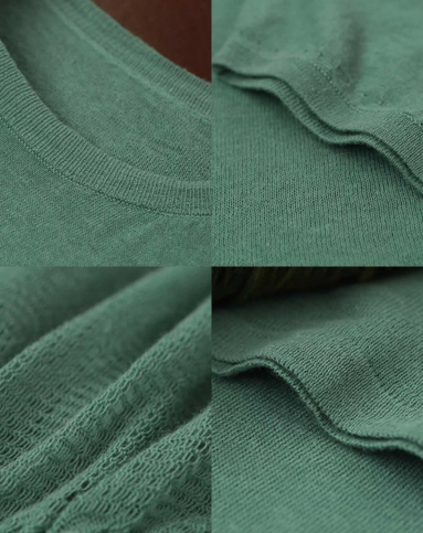 不对称堆褶宽松短袖棉麻针织衫