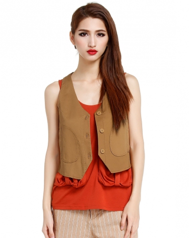 红褐色帅气双袋马甲