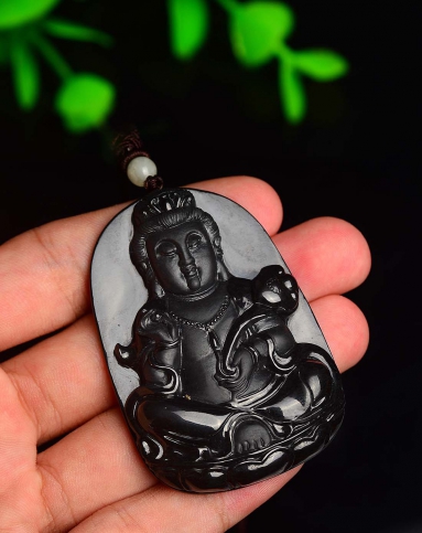 精工天然a货墨翠观音牌