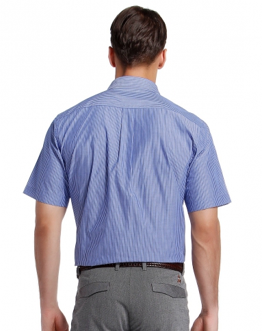 浅墨蓝色斯文稳重竖条纹短袖衬衫