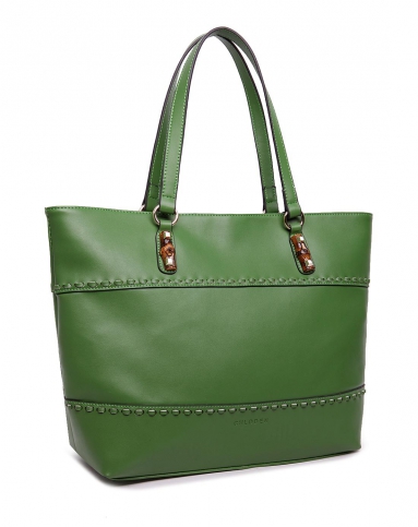 深绿色牛皮时尚拼贴单肩包