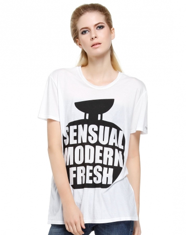 简约印图白底黑色短袖t恤