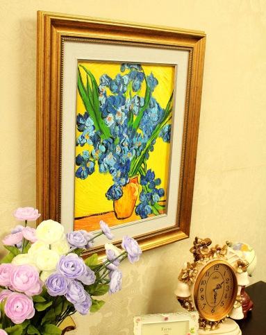 纯手绘油画-梵高花瓶里的鸢尾花yh-1005