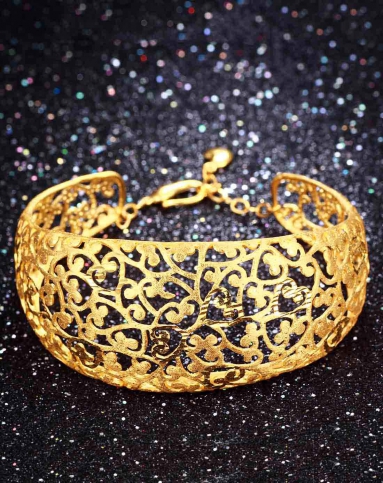 "连理枝"千足金花丝手镯35.26g