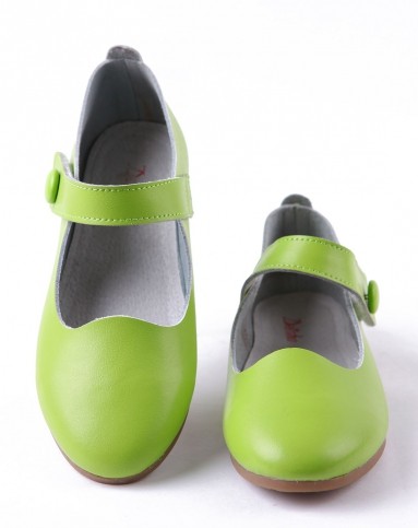 女童绿色韩版公主真皮鞋