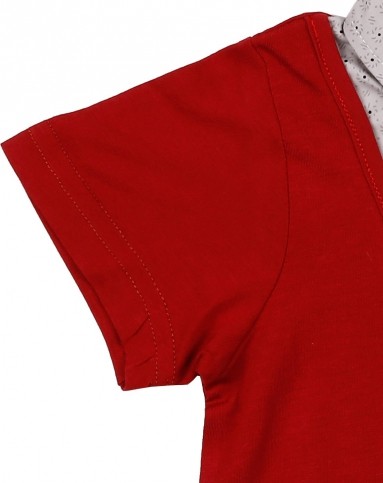 法国红色男童假两件套短袖衫