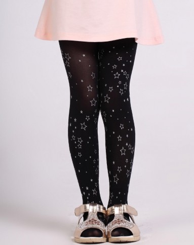 浪莎 女童黑色3条装五角星连裤袜