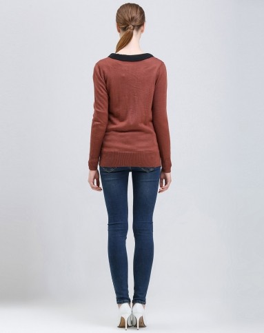 赭石色简约百搭长袖针织衫