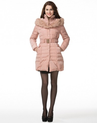nicole兔毛韩版羽绒服(含腰带)-粉桔