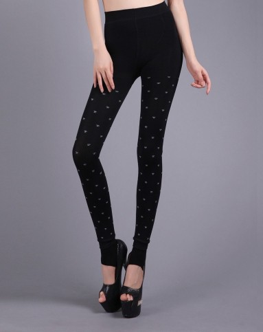 蝴蝶结提花防勾丝透明闪亮双层踩脚裤