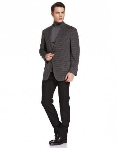 深灰色帅气复古格子长袖西服