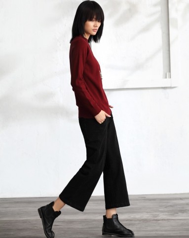 朱砂红微高领插肩袖多色套头羊毛衣6