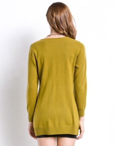 芥末黄女款圆领羊绒衫