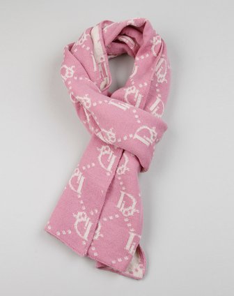 dior 中性气质羊毛围巾粉红白色