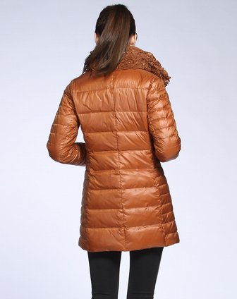 雅鹿 金咖色双层领长袖羽绒服