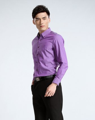 男款紫色成熟稳重翻领长袖衬衫