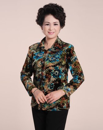 绿色大花金丝绒上衣