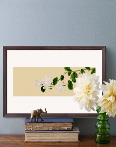 74*54cm棕框 茉莉花 现代中式简约装饰画